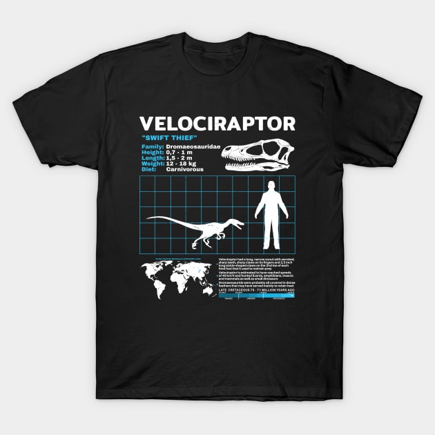 Velociraptor fact sheet T-Shirt by NicGrayTees